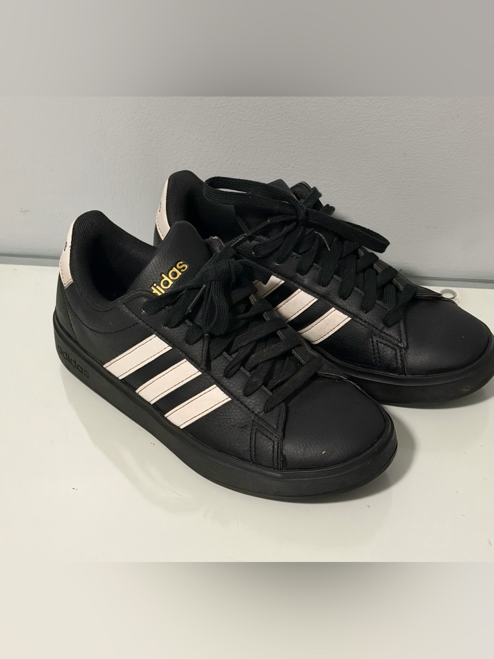 adidas Black Sneakers with White Three-Stripes — Women's Casual Trainers